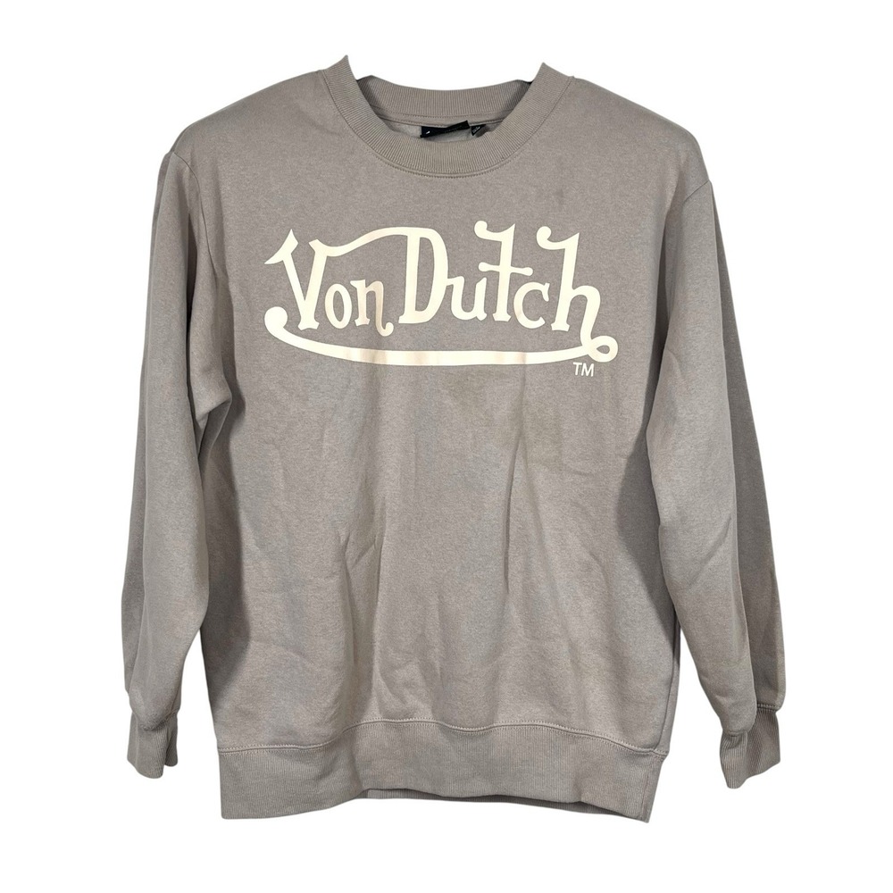 Von Dutch Spell-out Logo Sweatshirt Womens M Tan Crewneck Comfort Y2K Street
